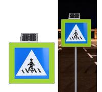 2 Pcs 24" Solar Pedestrian Crossing Sign Flashing Road Traffic Blinking Street Warning Sign, Weatherproof LED Traffic Alert for School Intersection, IP65 Waterproof(A)