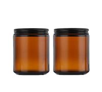 2 Pcs 240g 8oz Amber Glass Jars Cream Jars Round Straight Sided Cosmetic Containers Jars Travel Storage Container with Black Aluminum Alloy for Lotions Cream Body Butter Cookie Spice