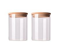 2 Pcs 250ml Clear Glass Jars Airtight Lids Food Storage Container with Wood Cover Glass Kitchen Canisters Pots Bottles for Pantry Organization Sealed Can Tank 8oz