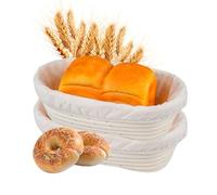 2 PCS 25cm/10" Banneton Proofing Basket,Oval Shaped Natural Southern Provisioning Basket with Linen Lining,Suitable for Handmade Bread Making by Professional and Family Bakers