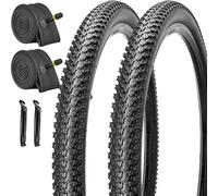 2-Pcs 26 Inch Mountain Bike Tyres 26 x 1.95 50-559 with 26x1.75/2.125 AV32mm Inner Tubes Replacement Foldable Bead Compatible with 26x1.75 26x1.95 26x2.10 26x2.125 MTB Road Bike Tyre and Tubes