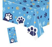 2 Pcs 274 x 137 cm Blue Dog Paw Print Tablecloth Cute Puppy Picnic Table Cover Pet Footprint Tablecloth Animal Birthday Party Table Cloths Family Dinner Decorative Tablecloths for Kids Boys