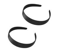 2 Pcs 2cm Width Black Headbands for Women,Simple Pure Black Fabric Covered Plastic Hair Band,Anti Slip PU Leather No Teeth the Back,DIY Styling Tools Hair Accessories for Girls Boys