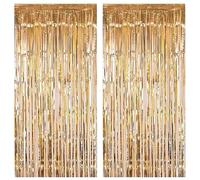2 Pcs 3.2ft x 6.5ft Champagne Gold Foil Curtains, Metallic Foil Fringe Curtains, Tinsel Curtain Pastel Foils Fringe for Birthday Party, Wedding, Christmas, New Year Decoration, Door Wall Streamer