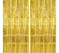 2 PCS 3.2ft x 6.5ft Foil Curtain Decorations, Gold Tinsel Curtain Party Backdrop, Tinsel Curtain, Foil Fringe Curtains Streamers Backdrop for Birthday Graduation Wedding Festivals(Golden)