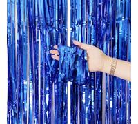 2 PCS 3.2ft x 6.5ft Foil Curtain Decorations, Tinsel Curtain Party Backdrop, Tinsel Curtain, Foil Fringe Curtains Streamers Backdrop for Birthday Graduation Wedding Festivals(Dark Blue)