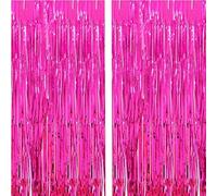 2 Pcs 3.2ft x 8.2ft Shiny Hot Pink Metallic Tinsel Foil Fringe Curtains Photo Booth Backdrop for Birthday Wedding Holiday Celebration Bachelorette Party Decorations (Hot Pink)
