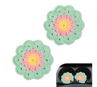 2 PCS 3.94 Inch Macrame Car Coaster Flower Pattern Woven Cup Holder Pad Non-Slip Heat Resistant Auto Cup Mat Universal for Most Cars SUVs Green