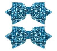 2 Pcs 3" Glitter Turquoise Blue Hair Bows,Sparkling Alligator Clips Barrettes, Small Cute Hairpins for Little Girls, Teens,Kids,Baby Birthday Party Dress Decor Accessories