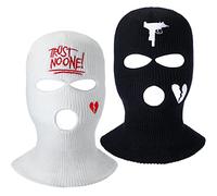 2 Pcs 3 Hole Ski Mask Winter Balaclava Warm Full Face Knit Mask Ski Hat Mask Knitted Full Face Cover for Men and Women, White, Black, One Size