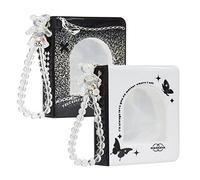 2 Pcs 3 Inch Kpop Photocard Holder Book Mini Photo Photocard Album Kpop Photocard Binder 40 Pockets with Cute Bracelet Photo Card Holders (black)