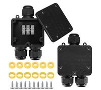 2 Pcs 3-Way Black Outdoor Junction Box, Cable Connector with PG13.5 Glands | IP68 waterproof rating, fits Ø5mm-15mm cable cord, suitable for outdoor electrical extension cable wiring