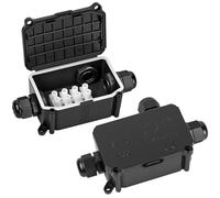 2 Pcs 3-Way Outdoor Black Junction Box, Cable Connector with PG9 Glands | IP66 waterproof rating, fits Ø4mm-8mm & Ø6mm-10mm cable cord, for outdoor electrical extension cable wiring