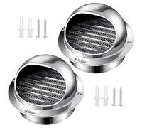2 Pcs 304 Stainless Air Vent Covers Exterior Round Soffit Vent Cover Exhaust Vent Louver Grille Cover for Wall, Ceiling Mount, Bathroom, Garage, Attic Ventilation, Silver(50 mm/2in)