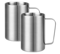 2 Pcs 304 Stainless Steel Double Insulated Mug with Handle for Coffee, Tea, Juice, Cold Drinks, Milk Cups, Home, Office, School, Travel Camping Mugs, Dishwasher Safe (500ml-2 Pieces)