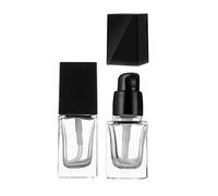 2 PCS 30ML (1 oz) Empty Transparent Square Glass Emulsion Essence Bottle with Black Pump Head Cosmetic Lotion Cream Liquid Foundation Dispenser Storage Bottle for Travel Business Trip Camping