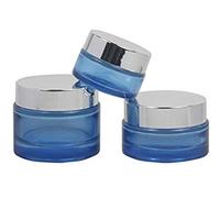 2 Pcs 30Ml/1Oz Empty Refillable Reusable Round Blue Glass Cosmetic Jar Face Cream Lotion Eye Shadow Nail Make Up Powder Storage Container with Silver Lids And Inner Plug