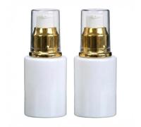 2 Pcs 30ml/1oz Glass Bottles Refillable Pump Dispenser Travel Lotion Vials with Plastic Pump Head Toiletry Containers for Liquid Foundation Cream and Cosmetic Samples - Gold