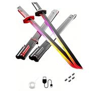2 Pcs 31.5-inch Iridescent Lightsaber Blade with Hit-Sensitive Sound and Fog Effect | Type-C Charging | Perfect for Rave Parties, Cosplay, and Showcases