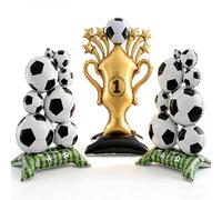 2 Pcs 38 In Self-Standing Soccer Balloons and 1 Pcs 59 In Champion Trophy Balloons for World Cup Football 2026 Decor,World Cup 2026 Merchandise,Party Supplies for Soccer Fans (3Pcs)