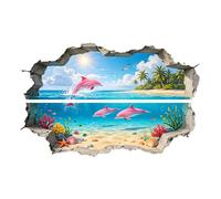 2 Pcs 3D Beach Seaside Wall Decals, Ocean Dolphin Seagull Tree Wall Sticker for Kids Toddlers Bedroom, Living Room, Nursery