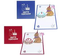 2 PCS 3D Cat Birthday Card Funny Pop up Birthday Cards Cute 3D Birthday Card for Cat Lovers for Giving Kids Friends Family Birthdays Gift