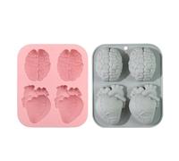 2 Pcs 3D Human Brain Heart Silicone Molds, Realistic Organ Shapes Molds for Chocolate, Pudding, Dessert, Jelly, Handmade Soap, Candle, Cake, Resin Craft Supplies for Halloween Party Props