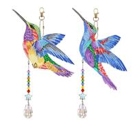 2 Pcs 3D Hummingbird Diamond Art Painting Suncatcher DIY Kits Diamond Art Hummingbird Sun Catcher Hanging Ornament Double Sided Special Shaped Crystal by Number Pendant Home Wall Window Outdoor Decor