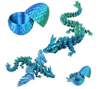2 PCS 3D Printed Dragon, 3D Dragon Eggs with Dragon Inside, Dragon Eggs Collection for Display, 13 cm Blue Green Egg with 30 cm Blues Green Crystal Dragon and 22 cm Blue Green Flying Dragon