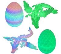 2 PCS 3D Printed Dragon Eggs with Dragon Inside, Fantasy Collectible and Desk Decor, 8.5 cm Glowing Eggs with 15 cm Articulated Dragons in Rainbow and Green Glow Colors, for Role-Playing