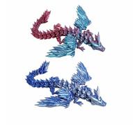 2 PCS 3D Printed Dragon with Wings, 3D , 3D Dragon, Fidget ToyCrystal, Dragon Set 3D Printed Dragon with Wings, Blue-Silver & Blue-Red(14cm )