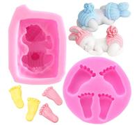2 Pcs 3D Silicone Baby Mould 3D Sleep Baby Mould and Footprint Mold for Baby Non-Stick Cake Decoration Birthday Party Baby Shower