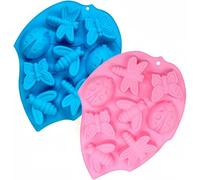 2 pcs 3D Silicone Cake Molds,Accfore 8-Cavity Insect Muffin Mould Kitchen Pastry Baking Pan for Fat Bomb Chocolate Candy Cupcake Soap Candle - Blue,Pink