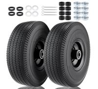 2 Pcs 4.10/3.50-4" 10 Inch Flat Free Solid Rubber Tire and Wheel with 5/8" 3/4 &1/2 Axle Bore Hole, 2.2" Offset Hub replacement for Hand Truck, Wheelbarrow, gorilla cart, Garden wagon Cart