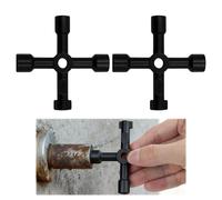 2 Pcs 4 Way Utility Key, Multi-Functional Utilities Key, Cross Meter Box Key Service Cabinet Valve Key for Gas Water Elevator and Plumbing Access, 4 in 1 Triangle Square Panel Control Wrench (Black)