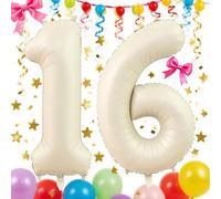 2 PCS 40 Inch Cream Beige Self Inflating Foil Mylar Helium Digital Balloons Number 16 Balloons for 1st 6th 16th Birthday Anniversary Graduation Theme Party Decorations