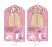 2 Pcs 40 Inch Transparent PVC Children's Garment Storage Bags for Dance Competition Costumes, with 4 Medium Clear Zipper Pockets and 1 Large Back Zippered Pocket