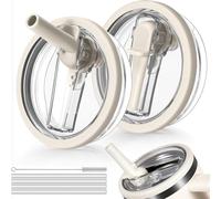 2 PCS 40oz Flip Straw Leak Proof Cup Lid forStanley H2.0 Quencher, Lid Replacement 40 oz forStanley Cup Accessories ProTour, Spill Proof StrawCover, Workout Commuting (Beige)