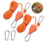 2 Pcs 4M Ratchet Ropes, Grow Lights Ratchet Hangers with 2 Replacement Snap Hooks Metal, Adjustable Heavy Duty Rope Hanger for Grow Room Equipment and Outdoor Camping