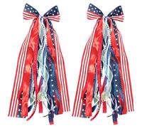 2 Pcs 4th of July Decorations, American Flag Ribbon Bows with Freedom Print, Patriotic Sash Bows for Independence Day Decorations, Front Door Wreath Decor, Memorial Day Party