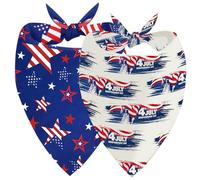 2 Pcs 4th of July Dog Bandanas Patriotic Elements Independence Holiday Bandana for Medium Large Pet Dogs Birthday, Durable Triangle Single Sided Holiday Dog Scarf 17.7x17.7X 25.6 Inches