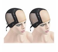 2 Pcs 4X4 Inch U Part Swiss Lace Wig Cap with Adjustable Straps on the Back Glueless Hairnets Lace Mesh Cap for Making Wigs(Black M)