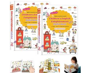 2 Pcs 500-Word Audio Learning Book, English Words Sound Book for Toddlers 2-6 Years Old, Interactive Talking Books for Kids with 18 Themes & 500+ Words, Early Educational Toys for Boys & Girls