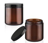 2 Pcs 500g/17oz Amber Glass Jars Empty Cosmetic Containers with Plastic Black Lids for Body Cream Lotion Spice Powder Liquid Sample