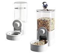 2 Pcs 520ML/1200ML No Mess Bird Feeder Water Dispenser Set, Automatic Pet Feeder, Hanging Cage Automatic Food Water Dispenser, for Puppies, Cats, Ferrets, Bunnies, Guinea Pigs, and Small Pets, Grey