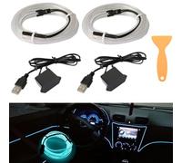 2 Pcs 5M Ice Blue Neon LED Strip Lights El Wire for Automotive Car Interior Decoration with 2 Pcs USB Connector