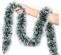 2 Pcs 6.5 Ft Christmas Tinsel Garland Hanging Decor for Christmas Tree Indoor Outdoor Home Holiday Party Decoration (White Green)