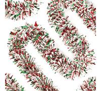 2 Pcs 6.5 Ft Christmas Tinsel Garland Hanging Decor for Christmas Tree Indoor Outdoor Home Holiday Party Decoration (Green Red White)