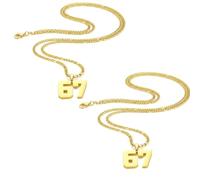 2 PCS 6 7 Necklace for Men,67 Number Pendant Necklace, Funny Six Seven Meme Pendant Necklaces,Stainless Steel Numbers Pendan-t Necklaces for Men Women