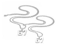 2 PCS 6 7 Necklace for Men,67 Number Pendant Necklace, Funny Six Seven Meme Pendant Necklaces,Stainless Steel Numbers Pendan-t Necklaces for Men Women